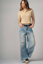 Leopard Print Wide-Leg Denim Pants