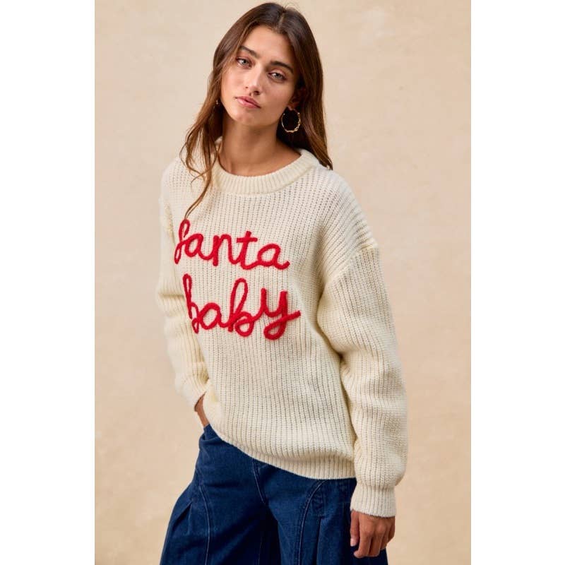 "Santa Baby" Letter Embroidery Sweater