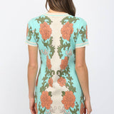 FLORAL TAPESTRY PATTERN SCALLOPED EDGE SWEATER DRESS FW10534