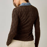 61698 Denim Mix Textured Knit Henley Top