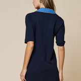 Denim Trim V-Neck A-Line Dress