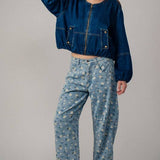 Floral Print Relaxed Fit Denim Pants