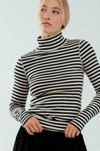 Striped Turtleneck Knit Top