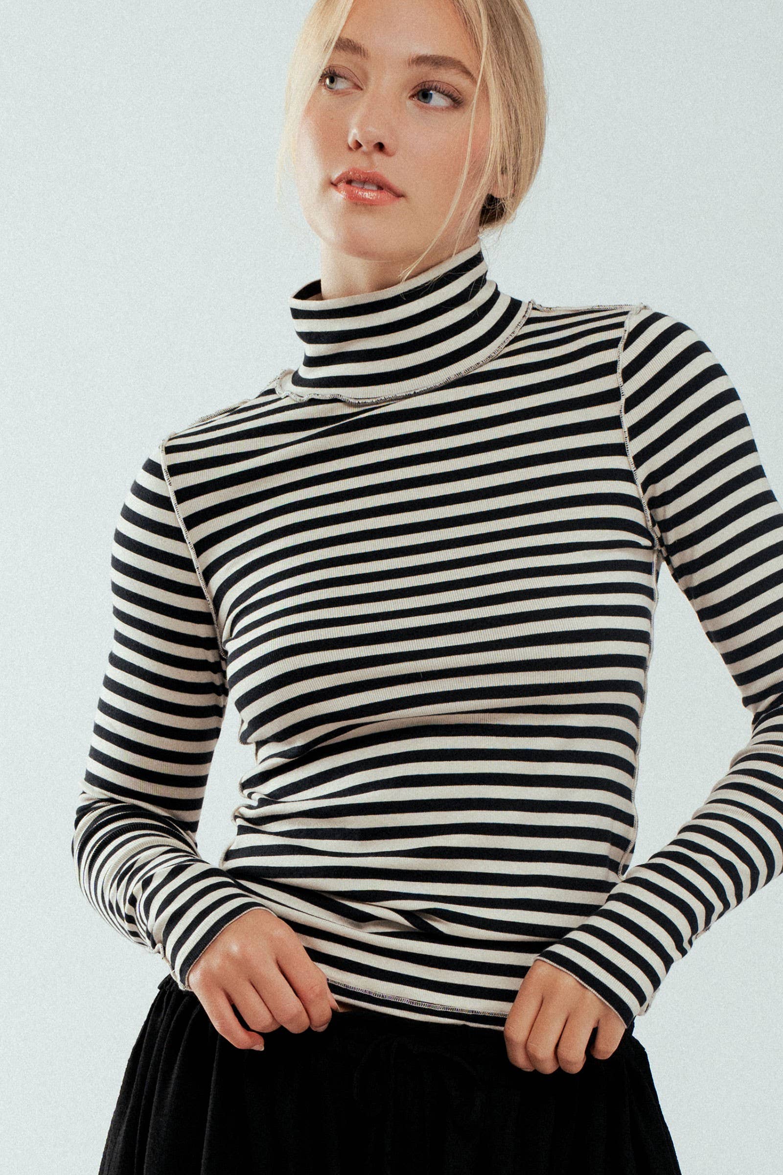 Striped Turtleneck Knit Top