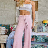 Solid Adjustable Drawstring Waist Casual Sweater Pants