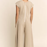 Plus - Soft Knit Seamed Cap Sleeve Wide-Leg Jumpsuit