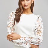 CONTRAST FLORAL LACE PUFF SLV CREW NECKLINE SWEATER FW11191