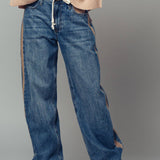 Wide-Leg Utility Stripe Denim Jeans