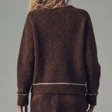 Contrast Trim Boho Knit Button Cardigan