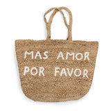 Large Mas Amor Por Favor Jute Tote Bag 21"x16"