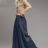 Ultra-Wide Leg Elastic Waist Denim Pants