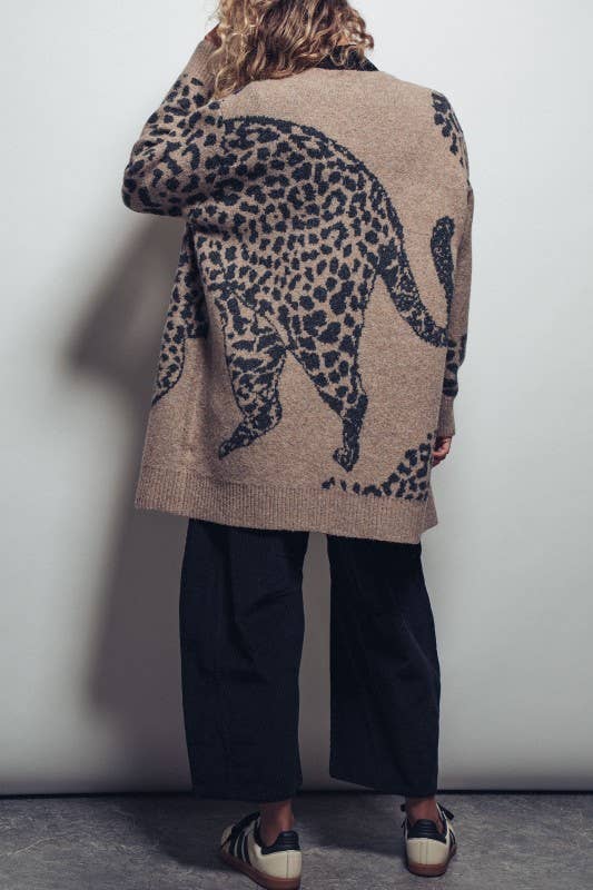 Animal Jacquard Long Knit Cardigan