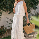 SLEEVELESS LACE TOP AND SKIRT SET WITH SCALLOPED HEM