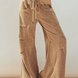 Drawstring Waist Seam Detail Wide-Leg Pants