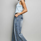 Low Rise Eyelet Studded Wide Leg Street Pants
