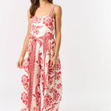 ILR5024 Floral Print Tie Waist Wide Leg Jumpsuit