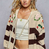 Thick Striped & Floral Zip-Up