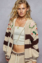 Thick Striped & Floral Zip-Up