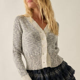 Marled Knit Button-Front V-Neck Raglan-Sleeve Cardigan