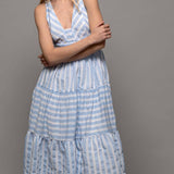 Textured Stripe Cross-Back Tiered Dress