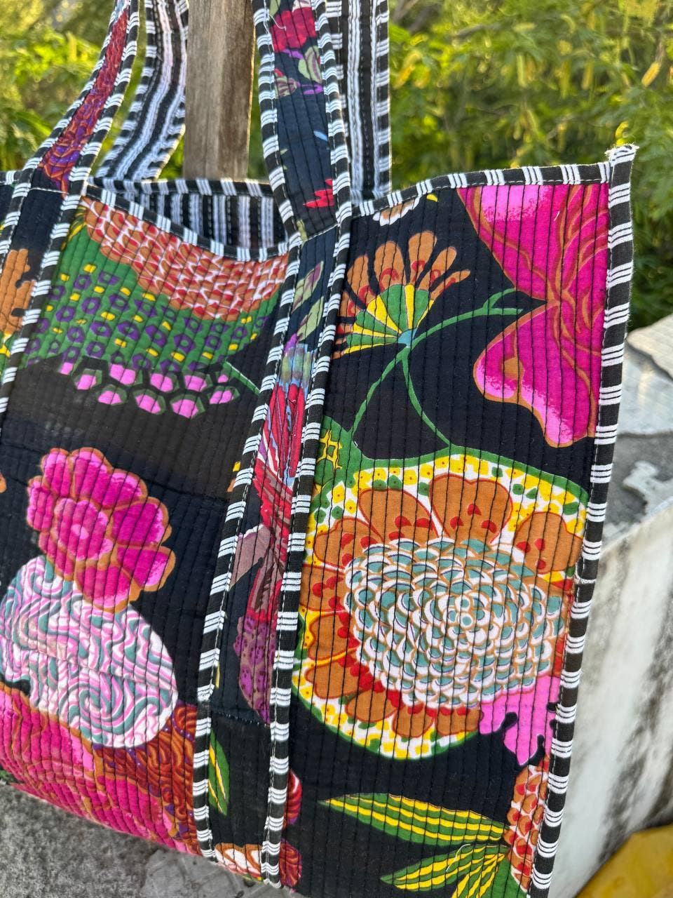 Tropical Print Cotton Tote Bag