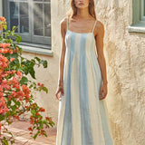 L7390 | Cotton Gauze Striped Cami Pintuck Midi Dress