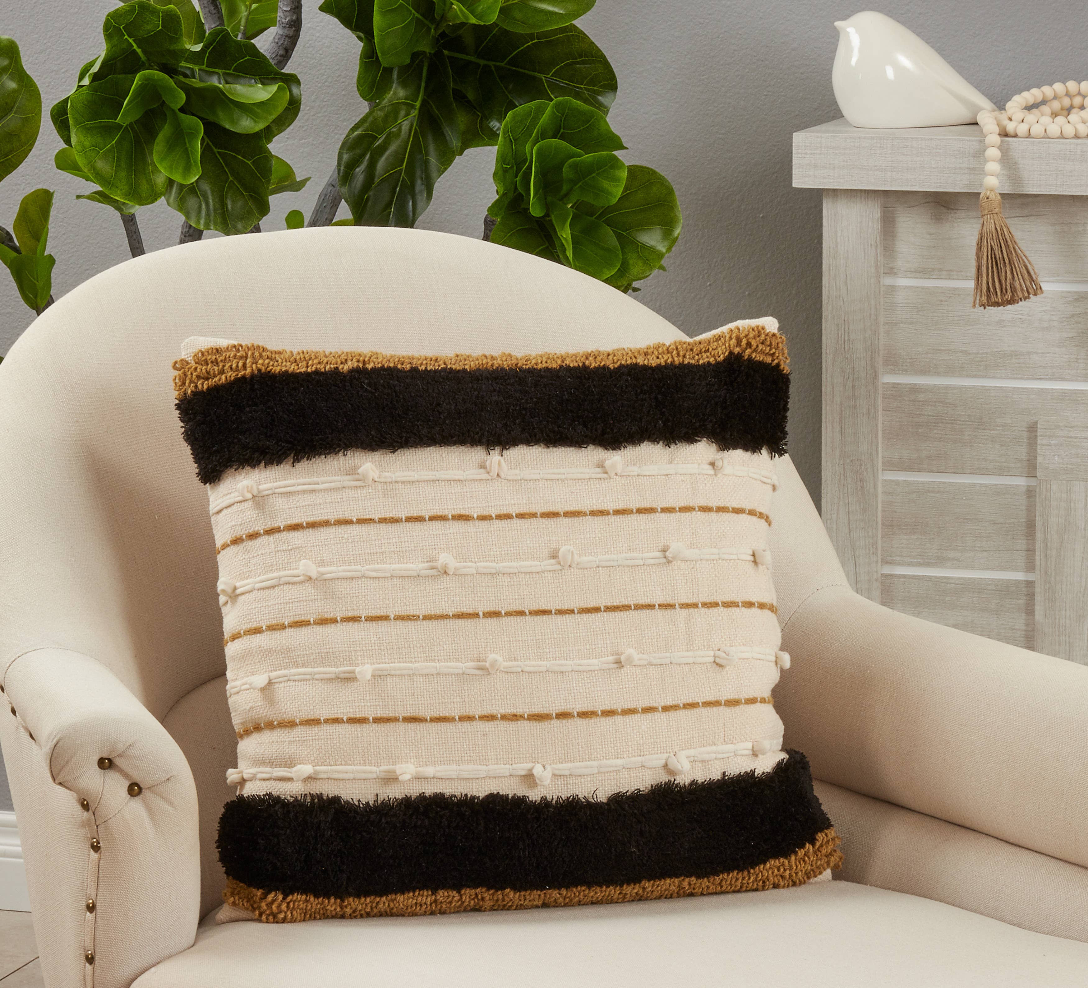 Throw Pillow With Embroidered Stripe Design