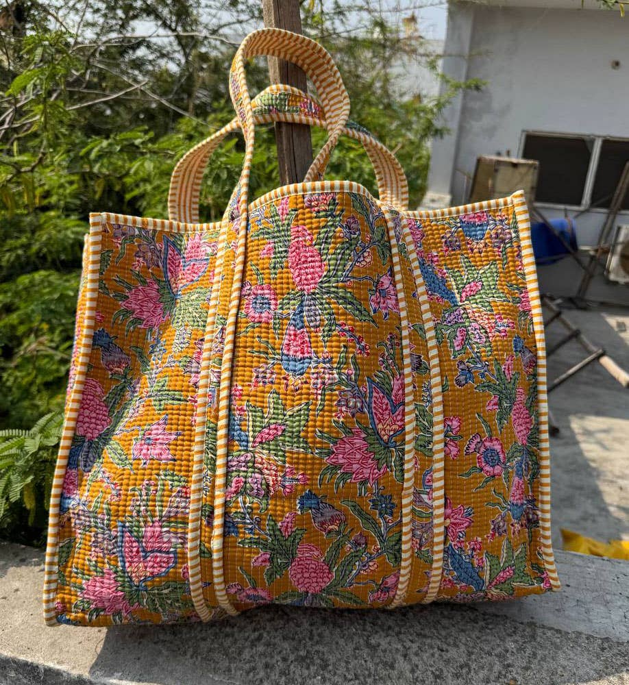 Floral Print Cotton Tote Bag