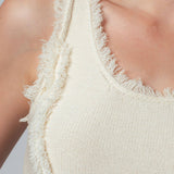 Frayed Trim Textured Knit Sleeveless Top