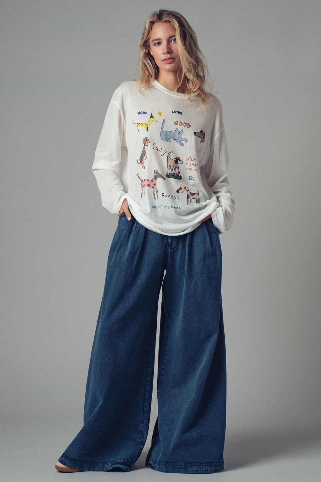 Whimsical Dog Graphic Long Sleeve Top