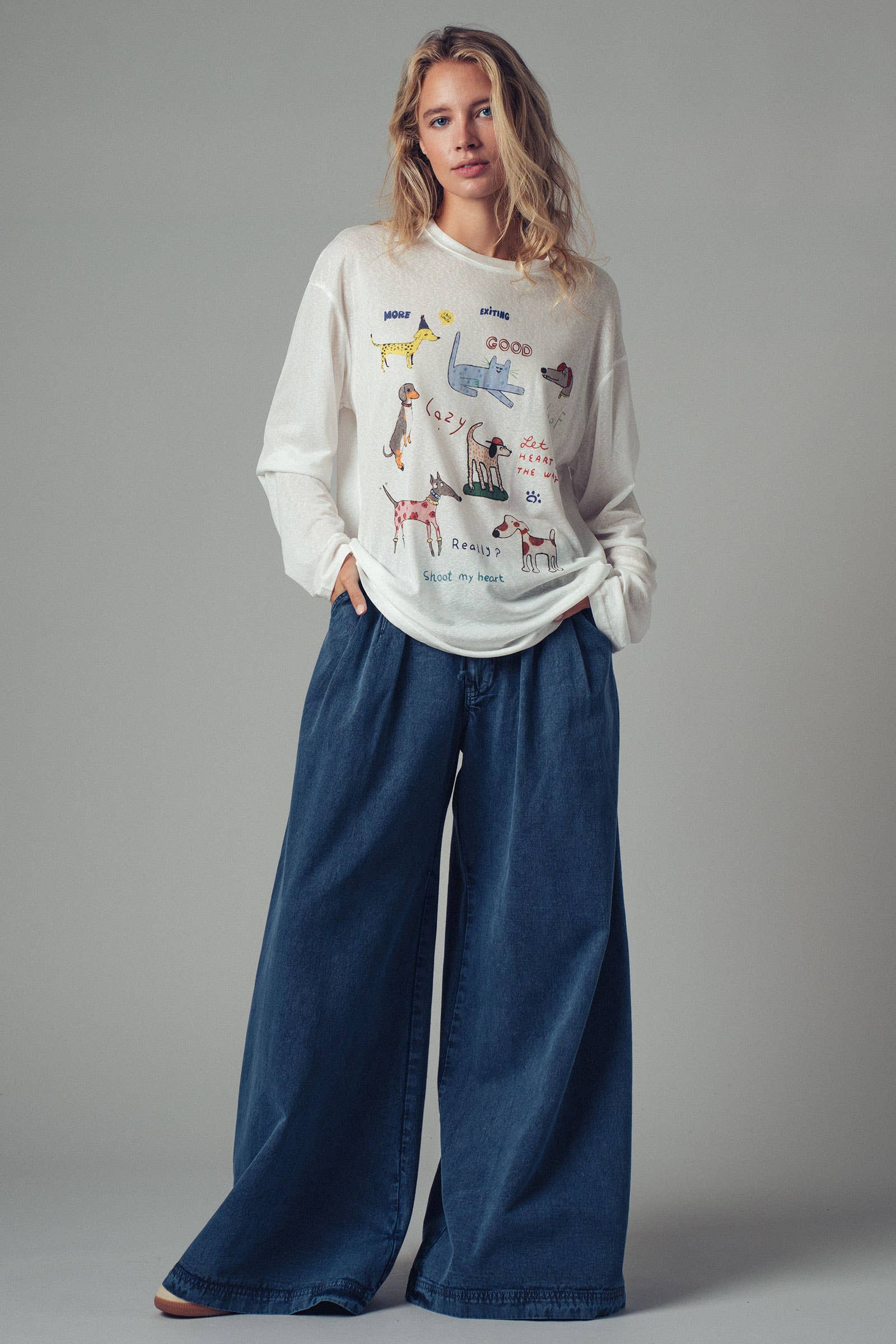 Whimsical Dog Graphic Long Sleeve Top