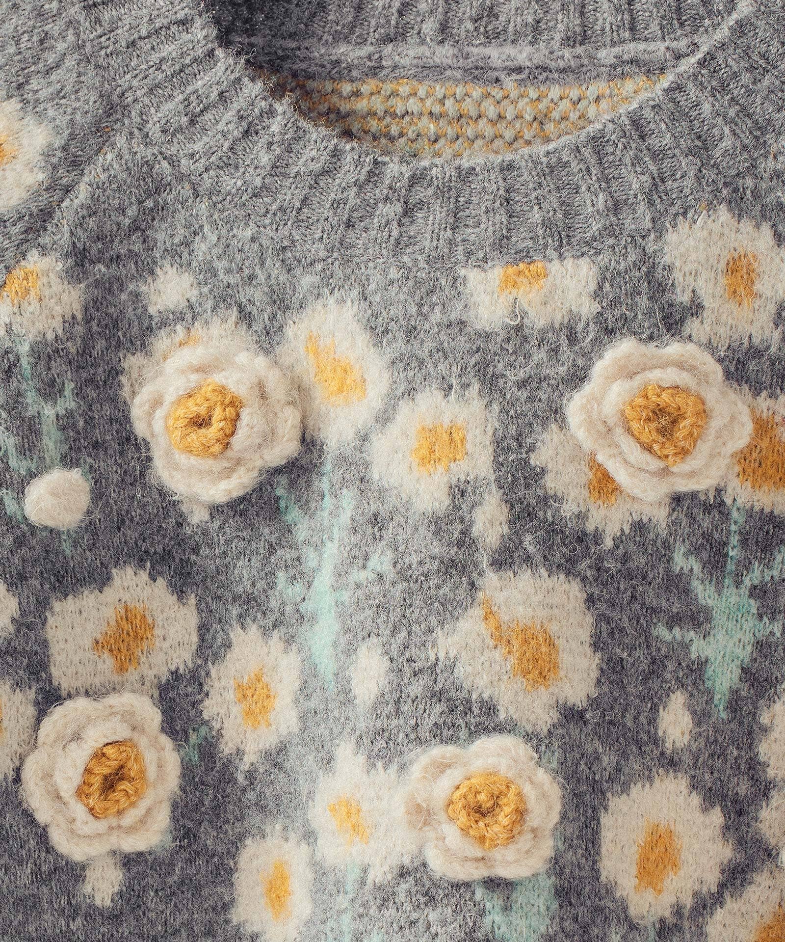 Daisy Embroidered Floral Knit Sweater