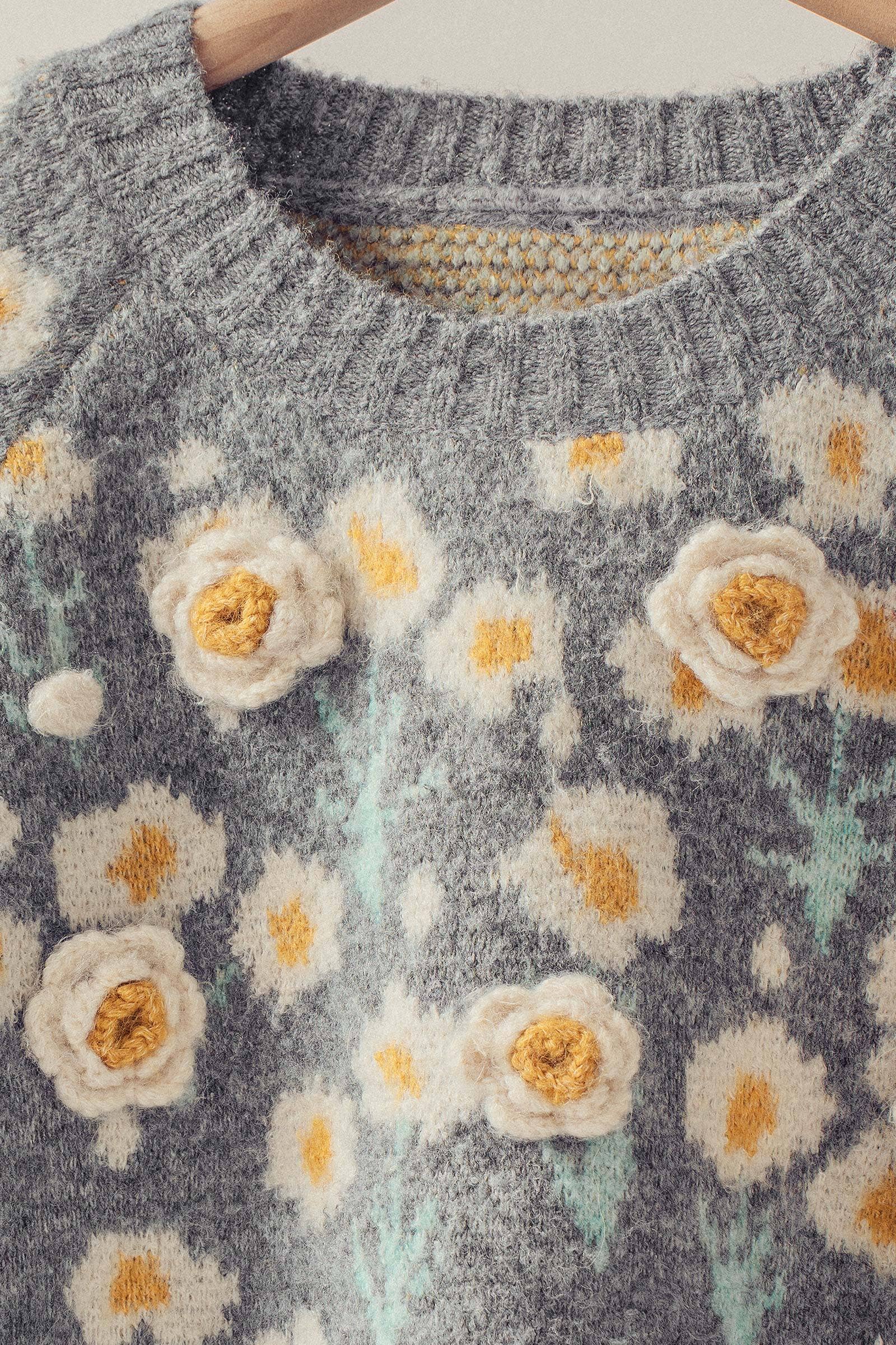 Daisy Embroidered Floral Knit Sweater