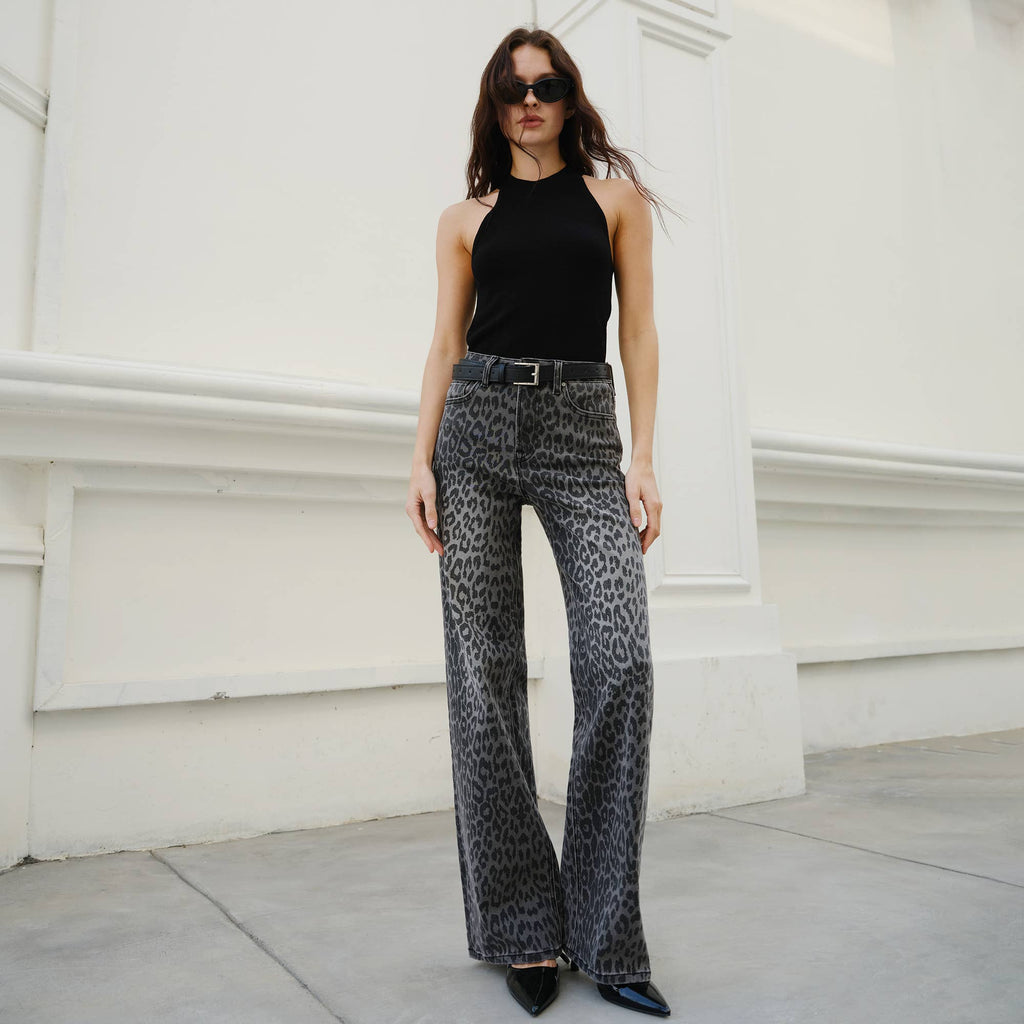 High Rise Leopard Print Wide Leg Pants