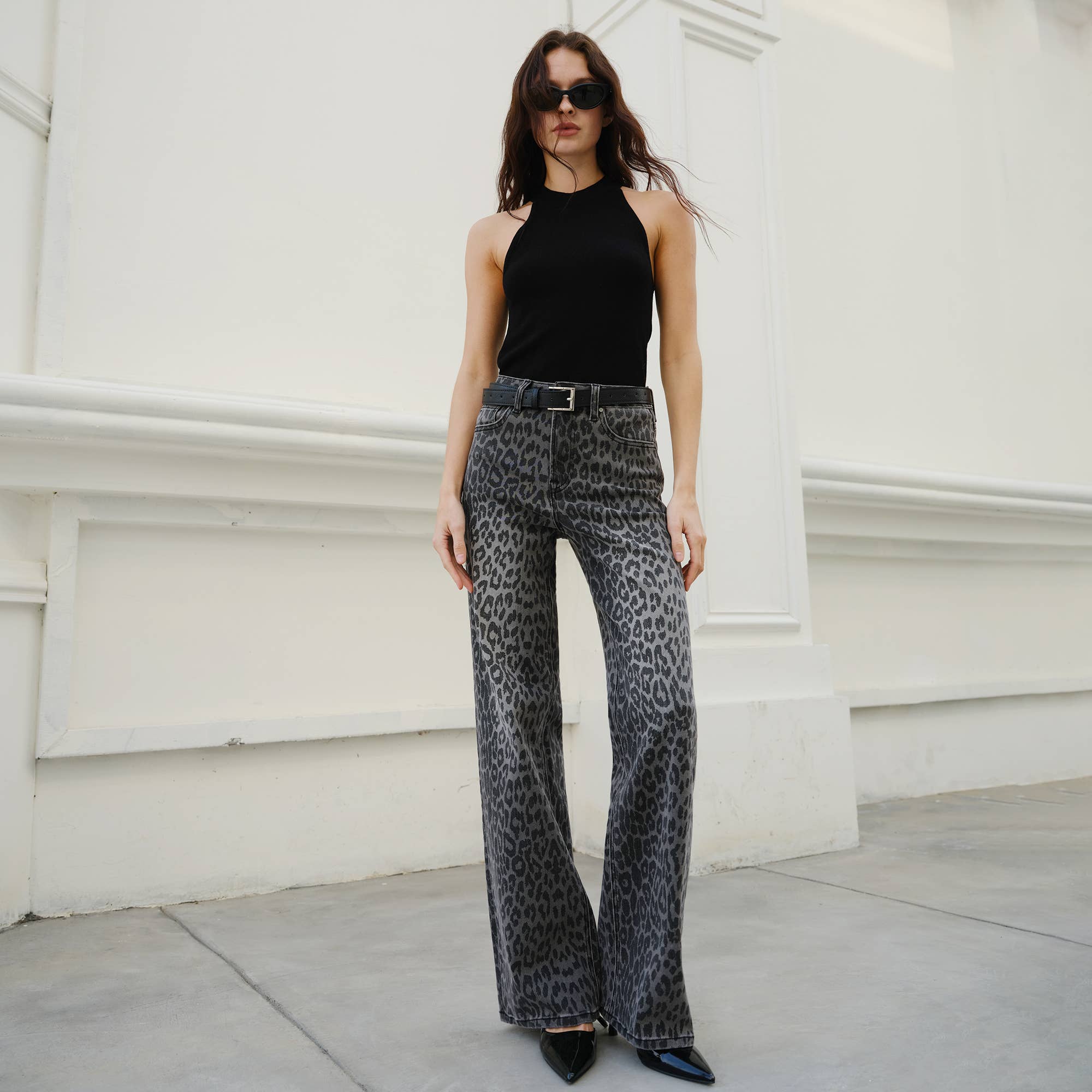 High Rise Leopard Print Wide Leg Pants