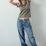 Wide-Leg Utility Stripe Denim Jeans