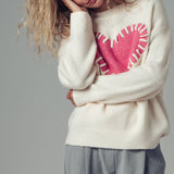 Heart Appliqué Knit Sweater