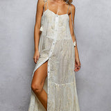Sleeveless Round Neck Tassel Shoulder Tie Woven Maxi Dress