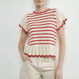 MAS3129 STRIPED CROCHET S/S SWEATER