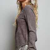 Vintage Washing Solid Peace Stud Outseam Thermal Knit Top