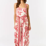 ILR5024 Floral Print Tie Waist Wide Leg Jumpsuit