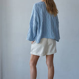 Quarter Sleeve Loose Cable Knit Sweater