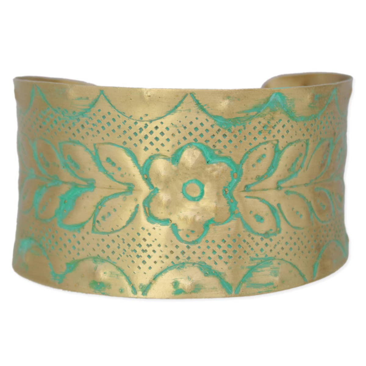 Sonora Style Gold Patina Flower Cuff Bracelet
