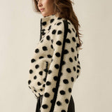 Polka Dot Fleece Crochet-Trim Half-Zip Pullover Jacket