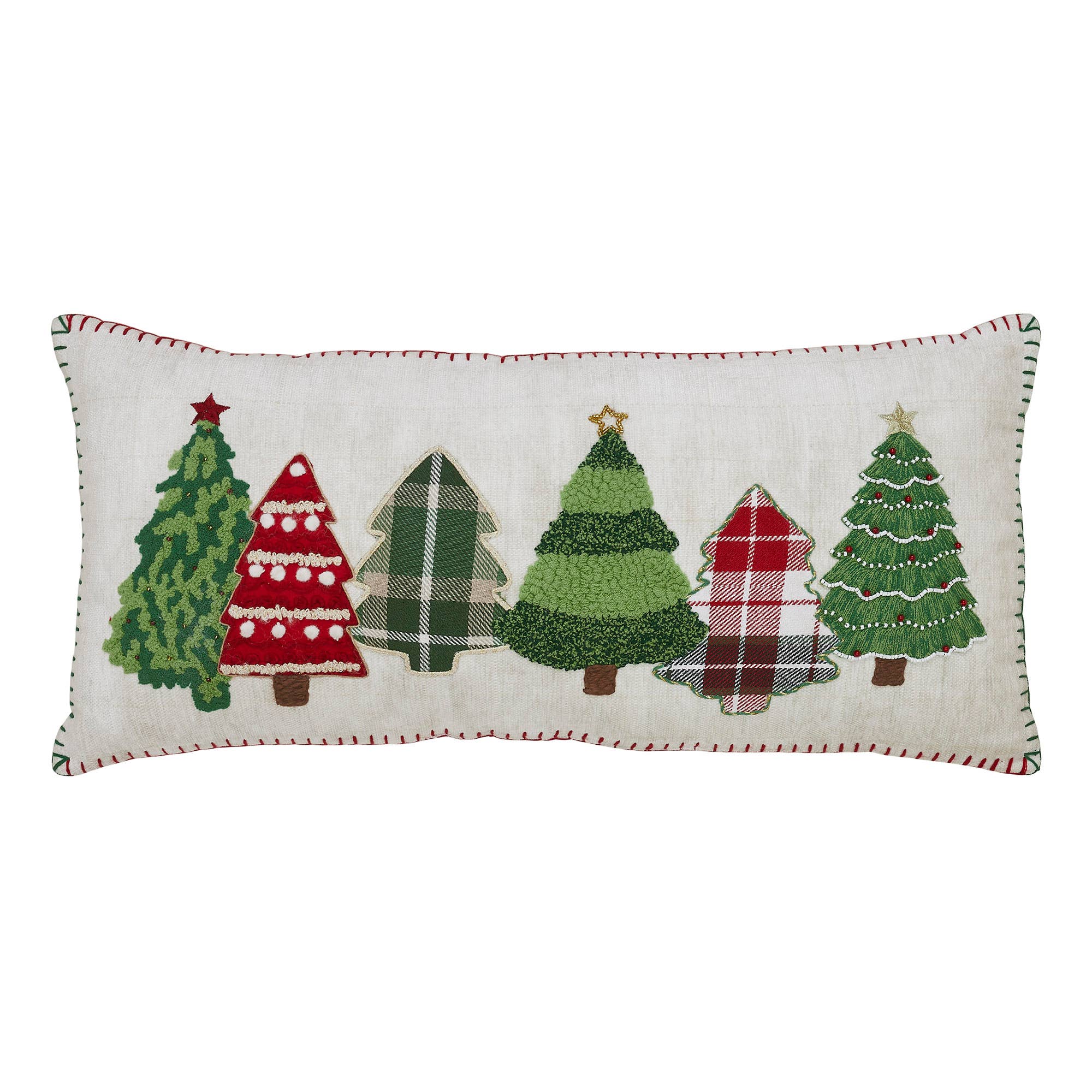 Red and Green Applique Tree Pillow with Embroidery