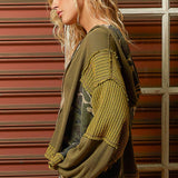 Floral Panel Knit Hoodie