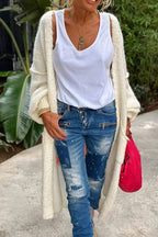"Love & Peace" Exposed Seam Knit Cardigan