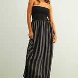 D5725 STRIPED PATTERN KNIT WITH RIBBED TOP COMBINATION DRESS