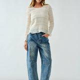 AJP5114 EMBROIDERED DETAIL COTTON BARREL PANTS