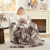 CB Striped Faux Fur Warm Plush Throw Blanket, Tie-dye Color